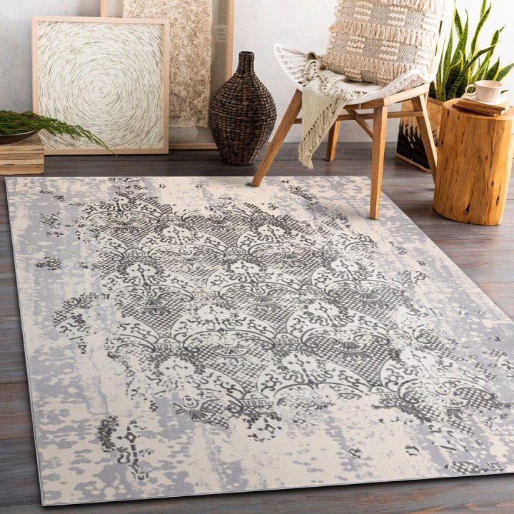 Kilimas 160 × 220 cm, kreminės ir pilkos spalvos IONA ORNAMENT