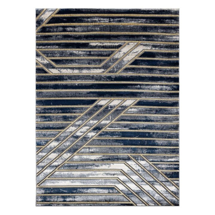 Kilimas 160 × 220 cm, tamsiai mėlynas ir pilkas WELLI LINES