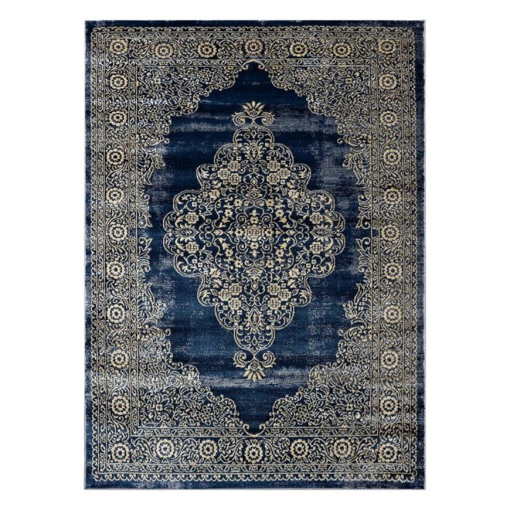 Kilimas 160 × 220 cm, tamsiai mėlynos ir auksinės spalvos WELLI