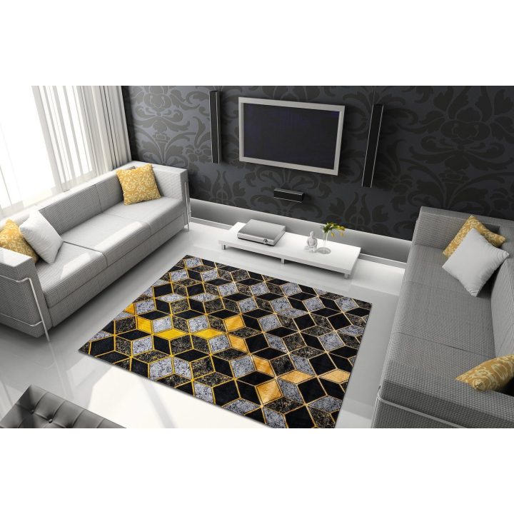 Kilimas 140 × 190 cm, juodos ir auksinės spalvos MOSSE