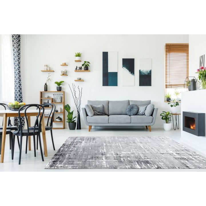 Kilimas 140 × 190 cm, pilkos ir baltos spalvos TREX LINES