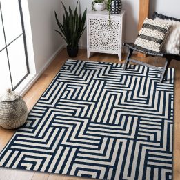Kilimas geometrinio rašto kreminės ir mėlynos spalvos WINK MAZE