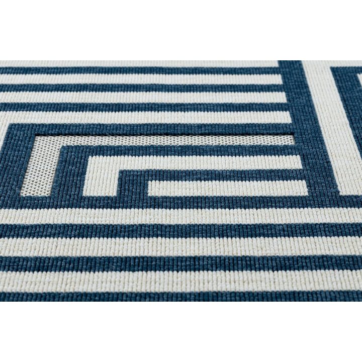 Kilimas geometrinio rašto kreminės ir mėlynos spalvos