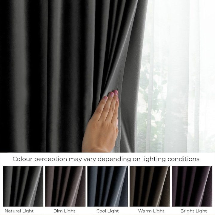 Užuolaida su žiedais iš veliūro tamsiai pilka