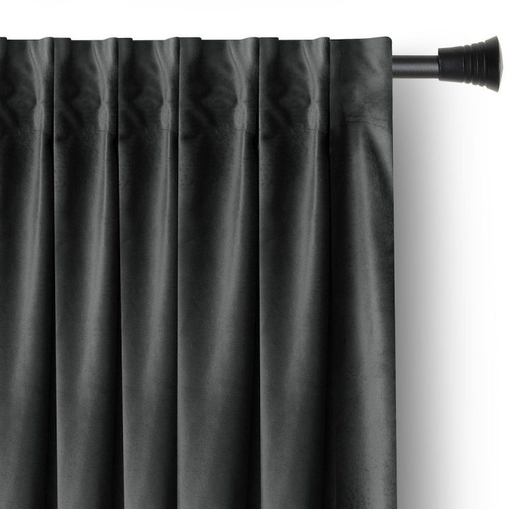 Užuolaida su klostėmis velvetinio audinio tamsiai pilkos spalvos