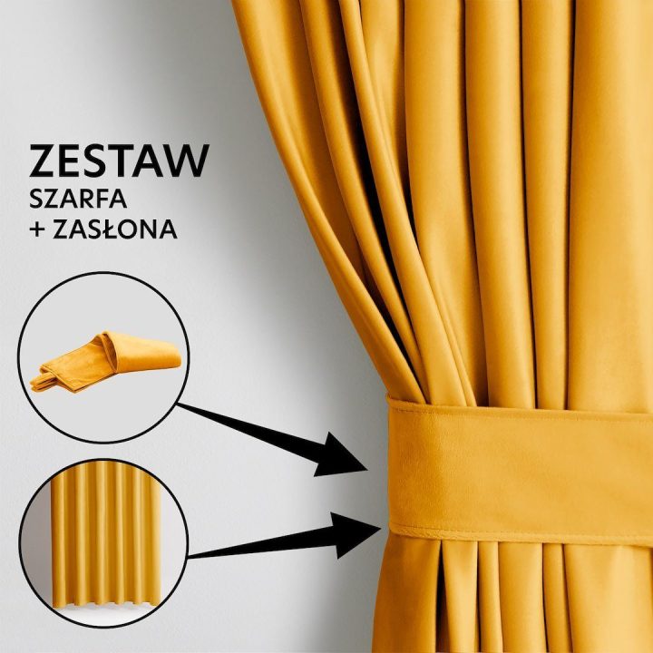 Veliūrinė užuolaida su klostėmis garstyčių spalvos