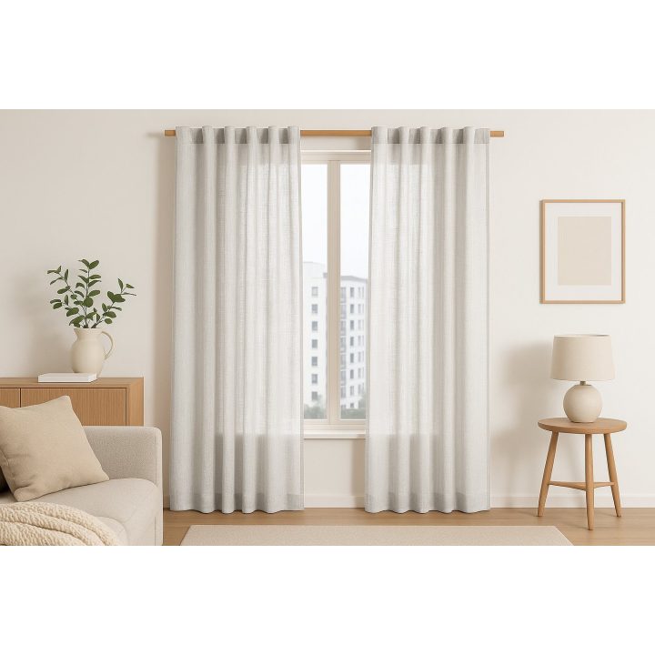 Užuolaida su klostėmis kreminės spalvos viskozės audinio