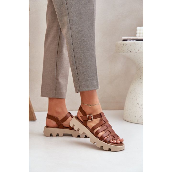 Odinės moteriškos basutės Zazoo camel spalvos