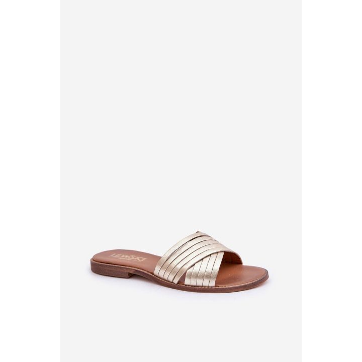 Auksinės odinės moteriškos šlepetės Shoes