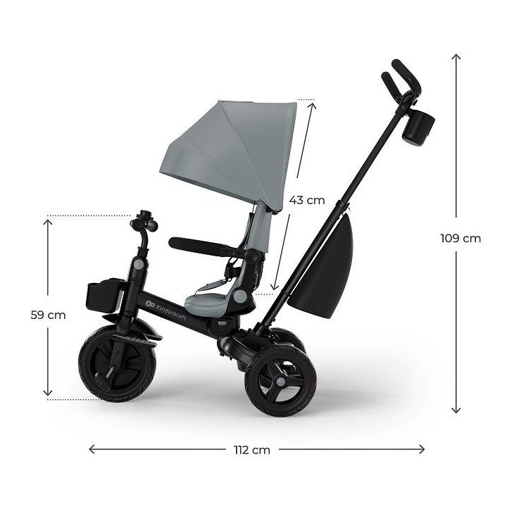 Triratukas Kinderkraft AVEO 2 Plus, pilkas