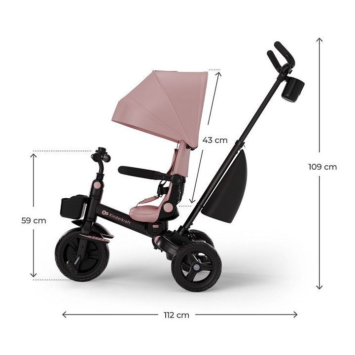 Vaikiškas triratukas Kinderkraft AVEO 2 Plus, rožinis