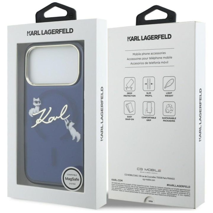 Telefono dėklas, suderinamas su iPhone 17 Pro Max, mėlynas Karl Lagerfeld