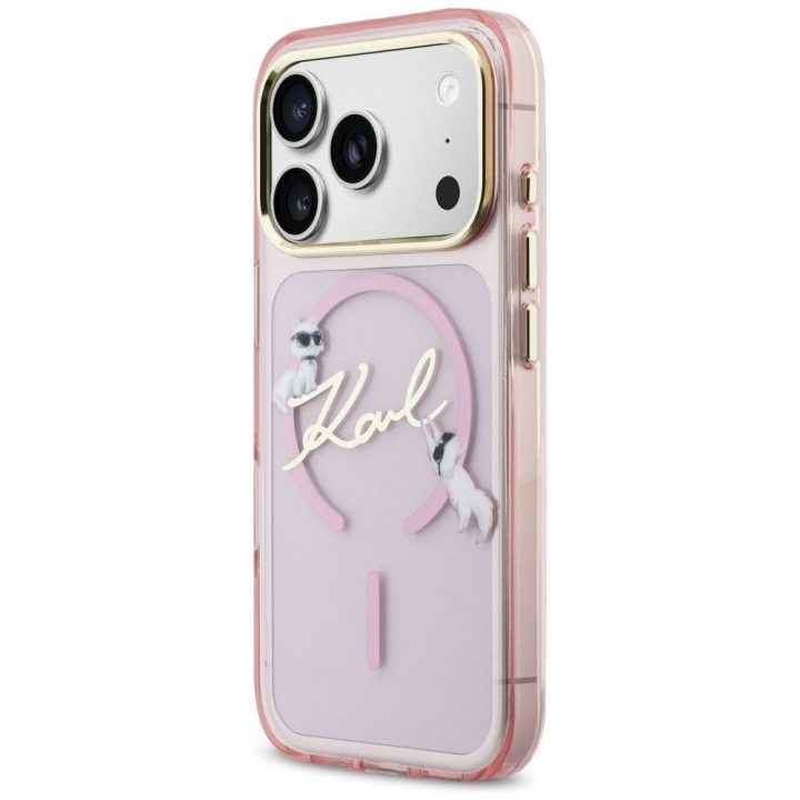 Telefono dėklas MagSafe iPhone 17 Pro Max, rožinė Karl Lagerfeld