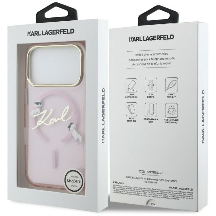 Telefono dėklas MagSafe iPhone 17 Pro Max, rožinė Karl Lagerfeld