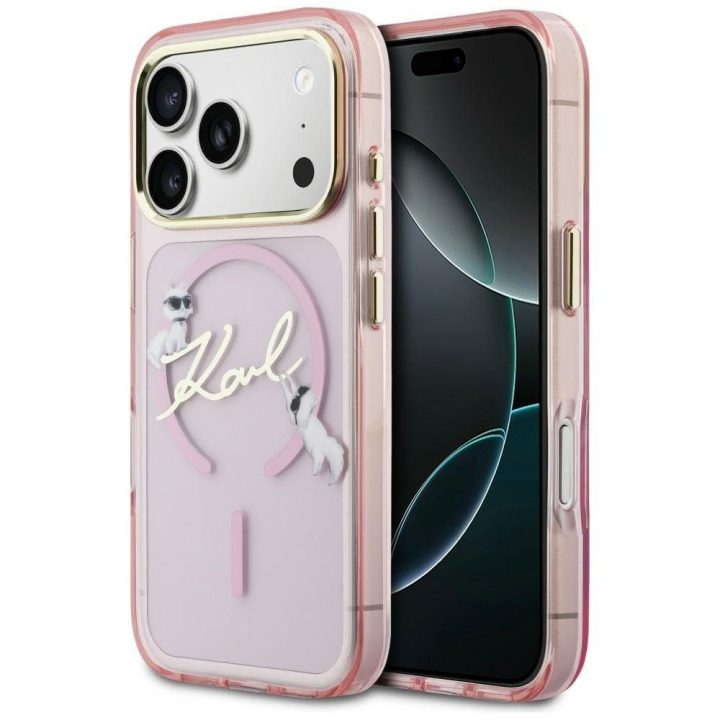 Telefono dėklas MagSafe iPhone 17 Pro Max, rožinė Karl Lagerfeld