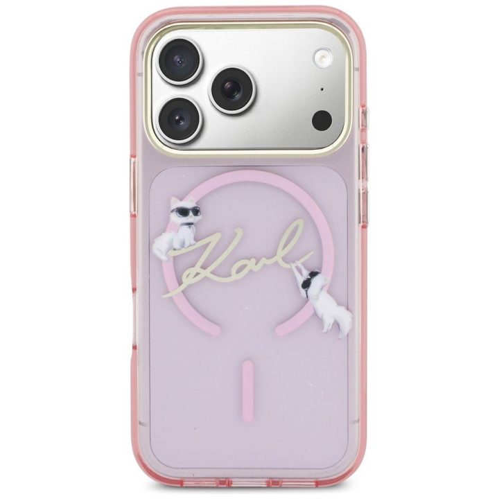 Telefono dėklas MagSafe iPhone 17 Pro Max, rožinė Karl Lagerfeld