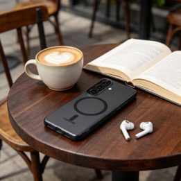 Telefono dėklas MagSafe suderinamas su Samsung Galaxy S26, matinė juoda