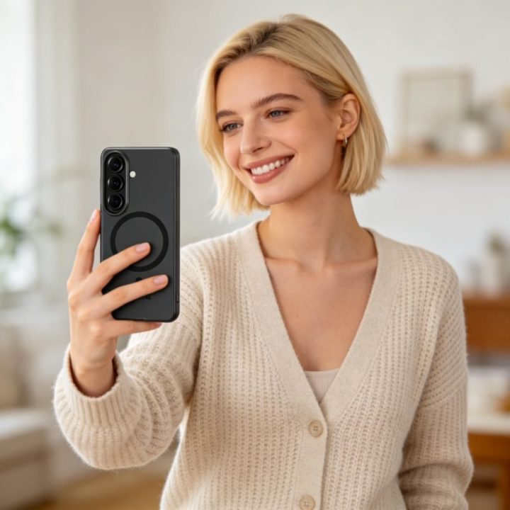 Telefono dėklas MagSafe suderinamas su Samsung Galaxy S26, matinė juoda