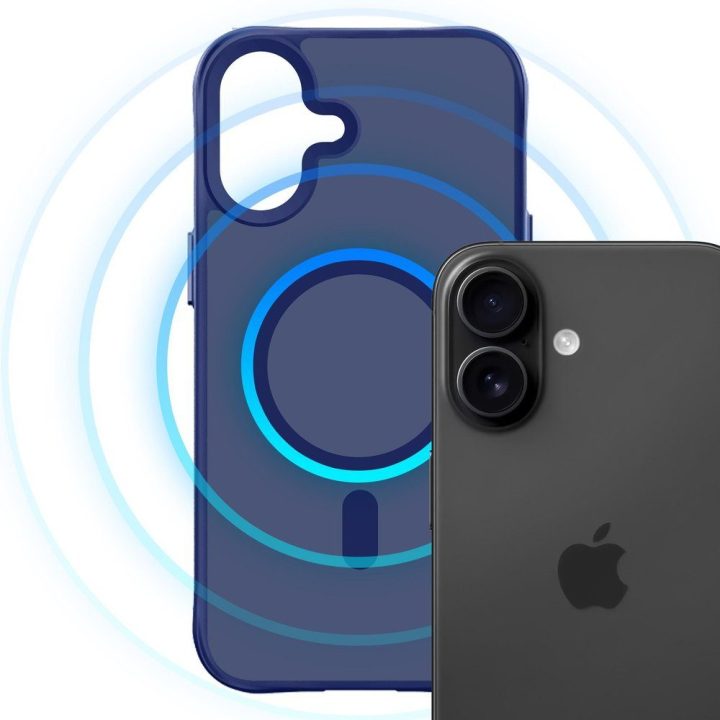 Telefono dėklas iPhone 16, mėlynas permatomas
