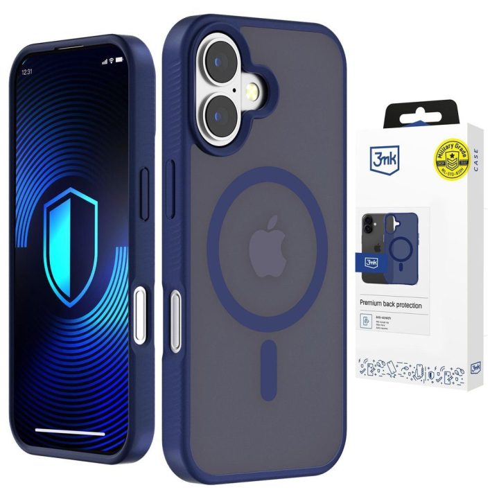 Telefono dėklas iPhone 16, mėlynas permatomas