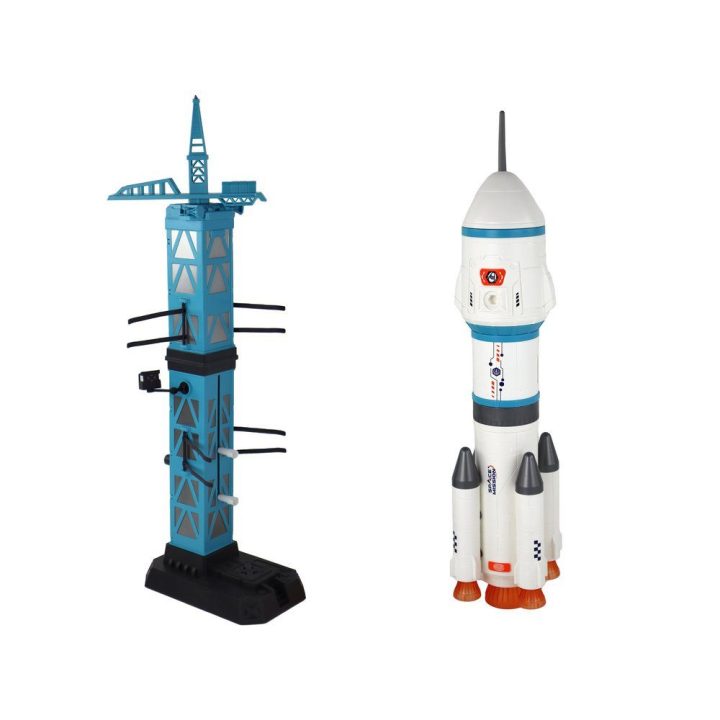 Žaislinė raketa su paleidikliu, 15 elementų, mėlyna