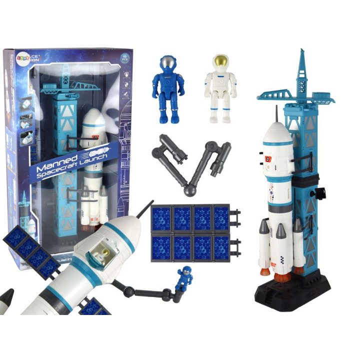 Žaislinė raketa su paleidikliu, 15 elementų, mėlyna