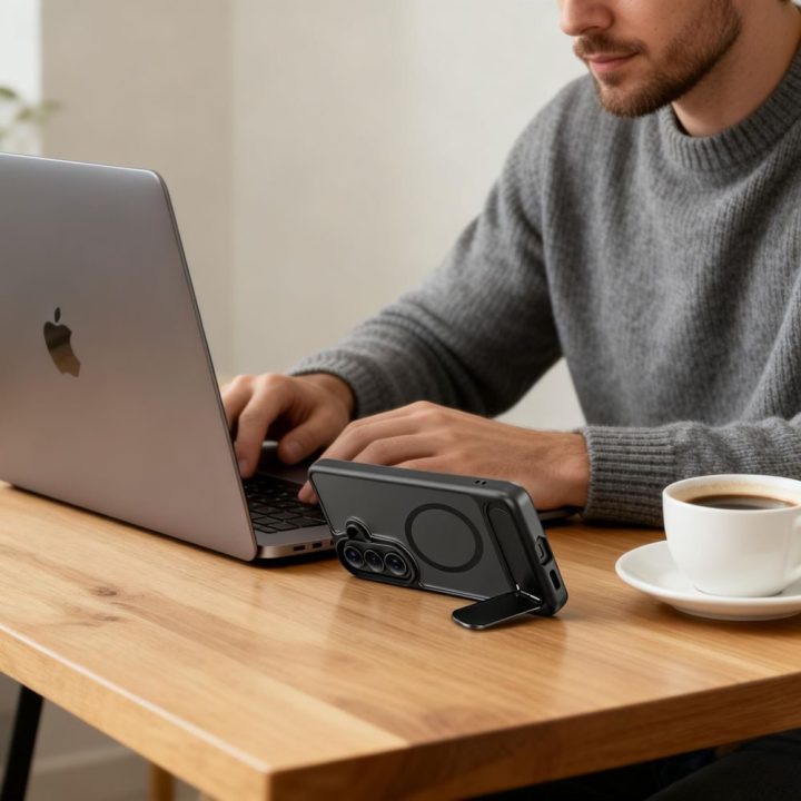 Tech-Protect MagRack MagSafe dėklas Samsung Galaxy S26+, matinė juoda