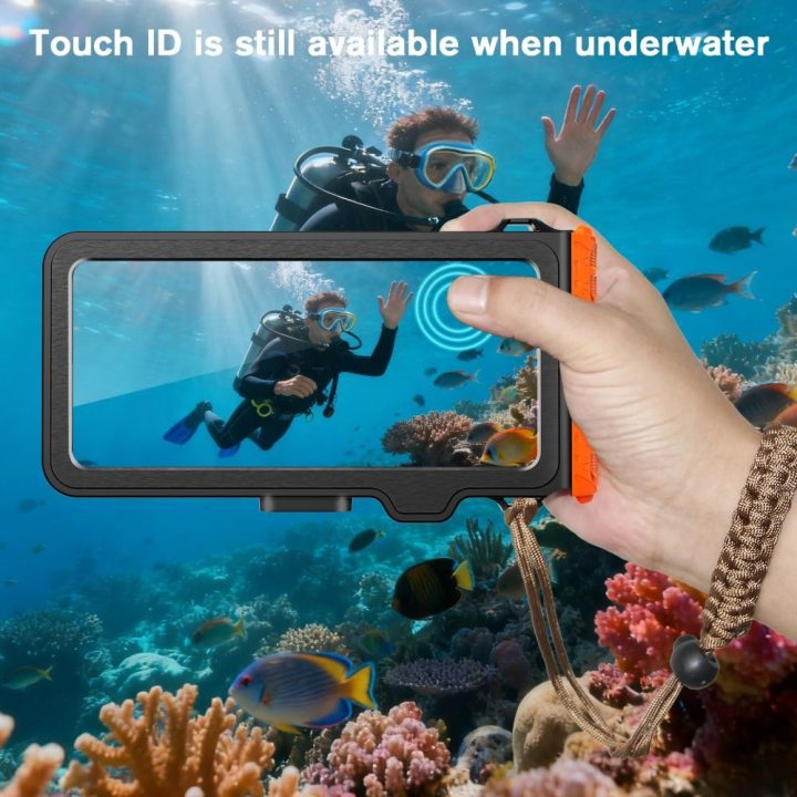 Vandeniui atsparus dėklas telefonui IPX8, 4,7–6,9 col. – Tech-Protect (oranžinė ir juoda)