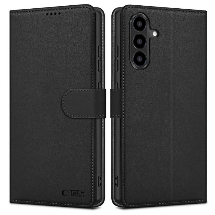 Knyginis dėklas Samsung Galaxy A36 / A56 / A37 5G, juodas, iš dirbtinės odos Tech-Protect