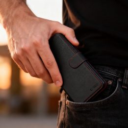 Dėklas-piniginė Samsung Galaxy A57 5G, juoda ir raudona, Tech-Protect