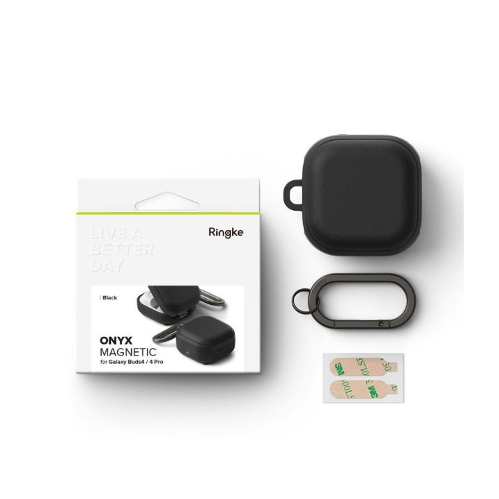 Ringke Onyx Magnetic ausinių dėklas Samsung Galaxy Buds 4 / Buds 4 Pro, juodas
