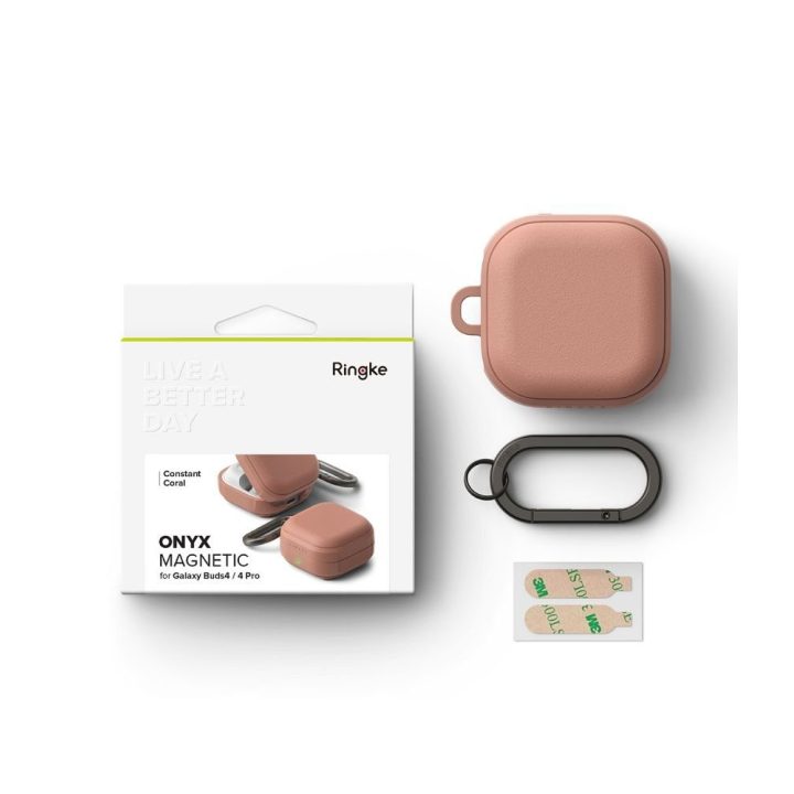 Ausinių dėklas Samsung Galaxy Buds 4 / Buds 4 Pro, koralų spalvos Ringke Onyx Magnetic