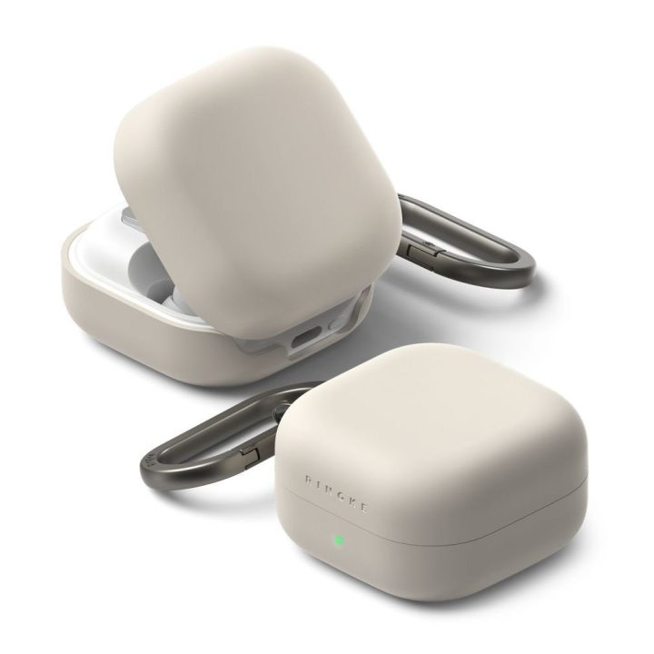 Silikoninis dėklas Samsung Galaxy Buds 4 / Buds 4 Pro, smėlio spalvos, Ringke