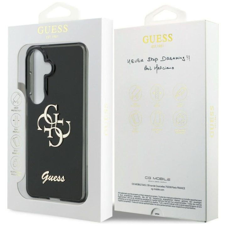 Guess IML Big Metal 4G Script dėklas Samsung Galaxy S26, juodas
