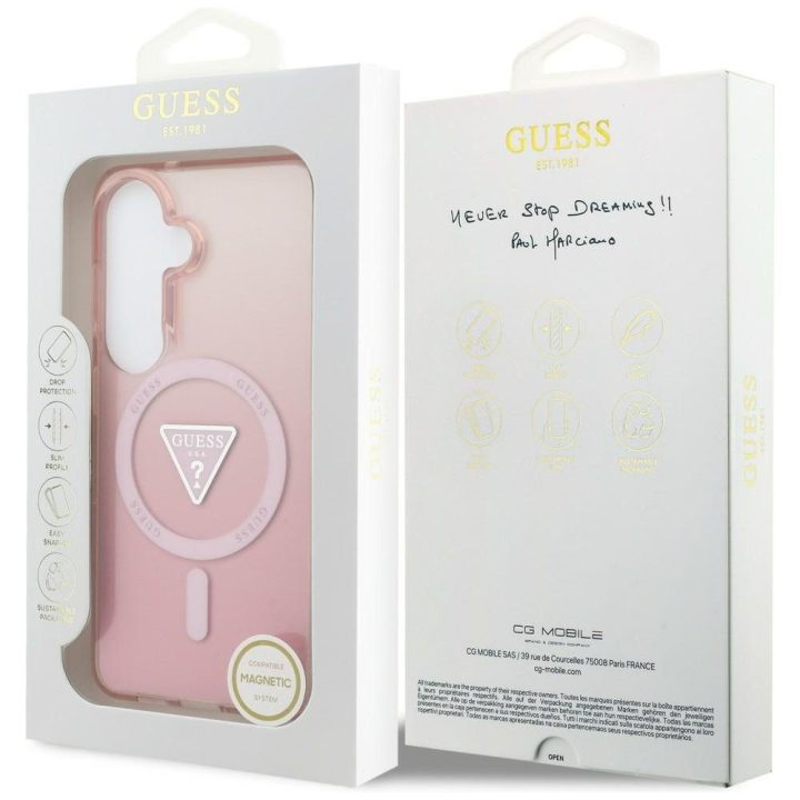 Apsauginis dėklas Samsung Galaxy S26, suderinamas su MagSafe, rožinis – Guess