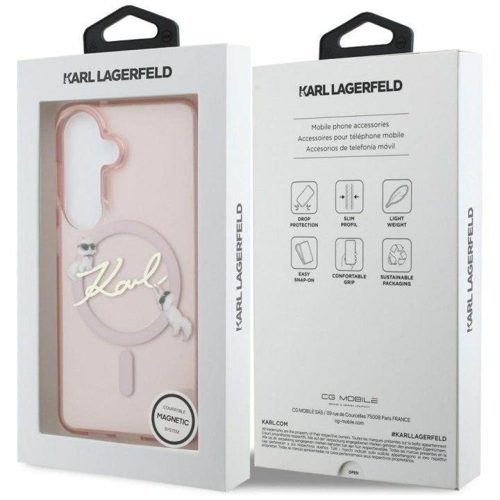 Dėklas MagSafe Samsung Galaxy S26, rožinės spalvos — Karl Lagerfeld IML KC Script