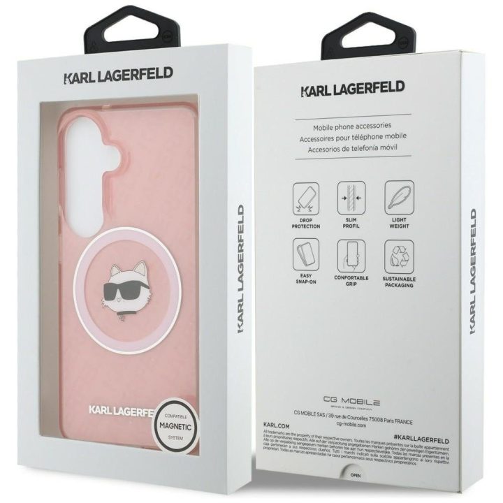 Karl Lagerfeld MagSafe dėklas Samsung Galaxy S26, rožinės spalvos