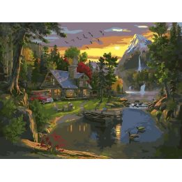 Tapyba pagal skaičius Jaukus namelis prie ežero 30 × 40 cm