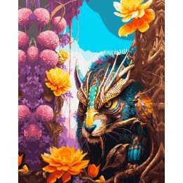 Tapyba pagal skaičius Fantazijos miško padaras tarp gėlių 40 × 50 cm