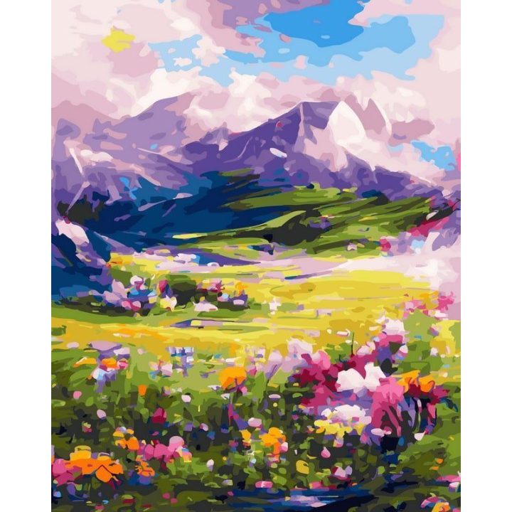 Tapyba pagal skaičius Kalnų pieva su gėlėmis 40 × 50 cm