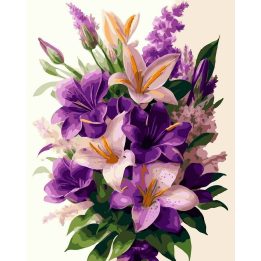 Tapyba pagal skaičius Violetinių lelijų puokštė 40 × 50 cm