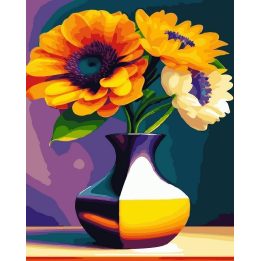 Tapyba pagal skaičius Spalvingos saulėgrąžos vazoje 40 × 50 cm