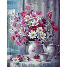 Tapyba pagal skaičius Pastelinių gėlių kompozicija vazose 40 × 50 cm