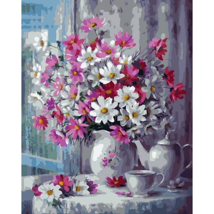 Tapyba pagal skaičius Pastelinių gėlių kompozicija vazose 40 × 50 cm