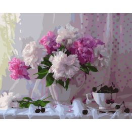 Bijūnų puokštė – tapyba pagal skaičius 40 × 50 cm