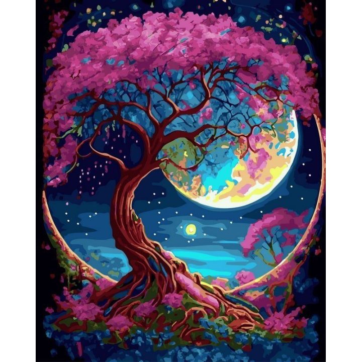 Tapyba pagal skaičius Magiškas medis ir mėnulis, 40 × 50 cm