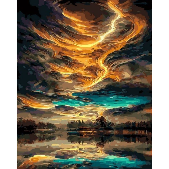 Tapyba pagal skaičius Fantazijos dangus virš ežero 40 × 50 cm