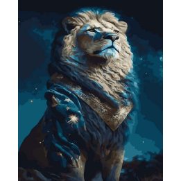 Tapyba pagal skaičius Didingas liūtas po žvaigždėtu dangumi 40 × 50 cm