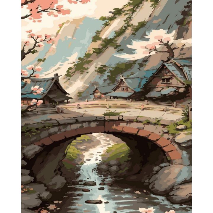 Tapyba pagal skaičius „Japoniško tilto kaimo scena“, 40 × 50 cm