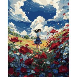 Tapyba pagal skaičius Mergina eina per aguonų lauką, 40 × 50 cm